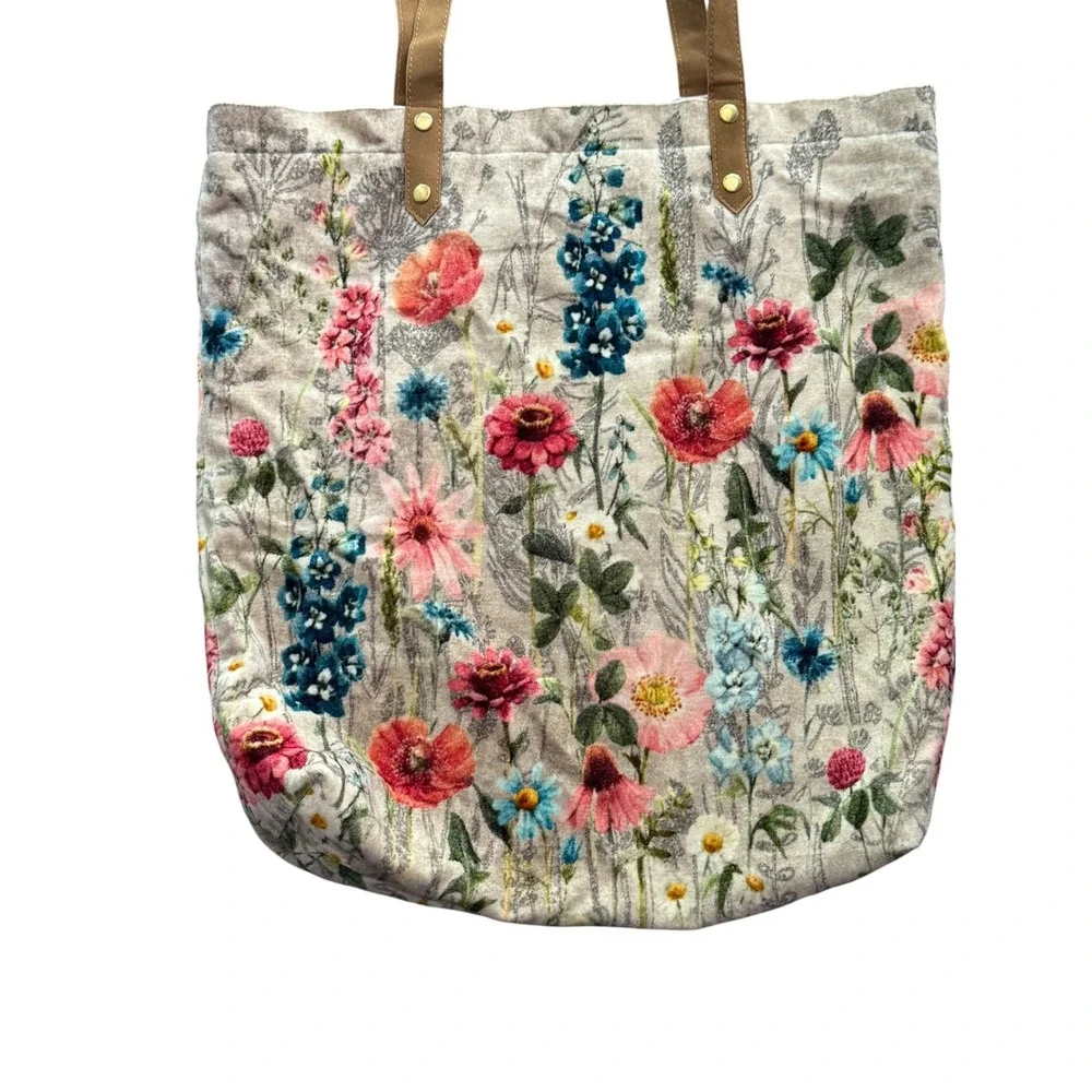 Wildflower Floral Velvet‎ Cotton Tote Bag Multicolor Garden Print RN 96998 India